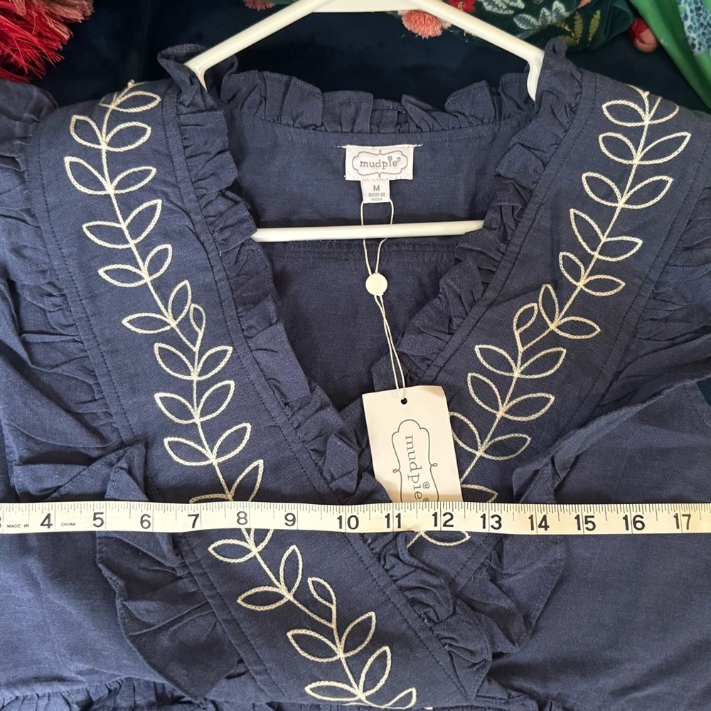Mud Pie NWT Blue Radford Embroidered Midi Dress-M - Picture 7 of 12